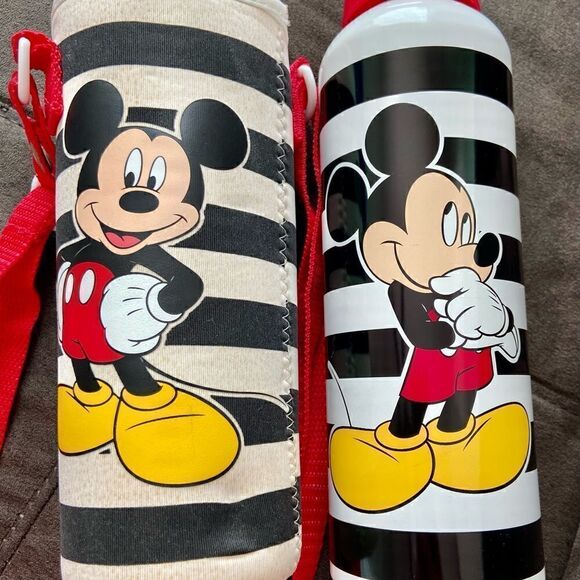 Disney Store Mickey Mouse White Water Bottle Aluminum Neoprene Cover Shoulder - Picture 1 of 11